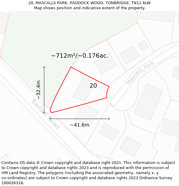 20, MASCALLS PARK, PADDOCK WOOD, TONBRIDGE, TN12 6LW: Plot and title map