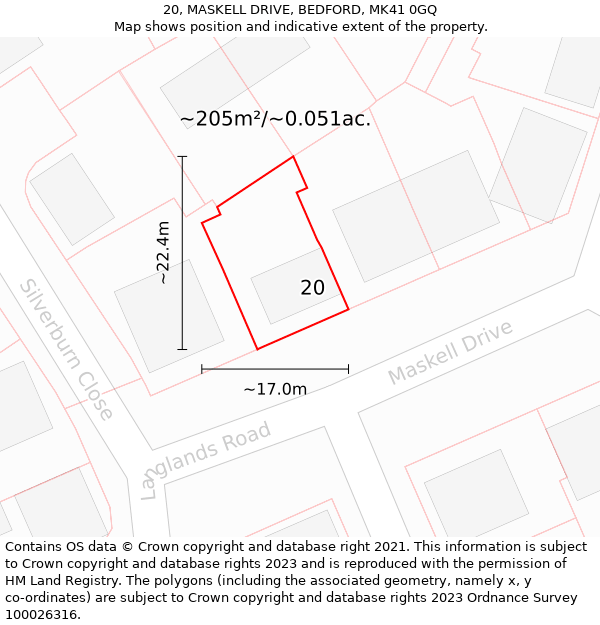 20, MASKELL DRIVE, BEDFORD, MK41 0GQ: Plot and title map