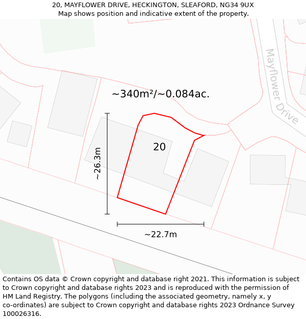 20, MAYFLOWER DRIVE, HECKINGTON, SLEAFORD, NG34 9UX: Plot and title map