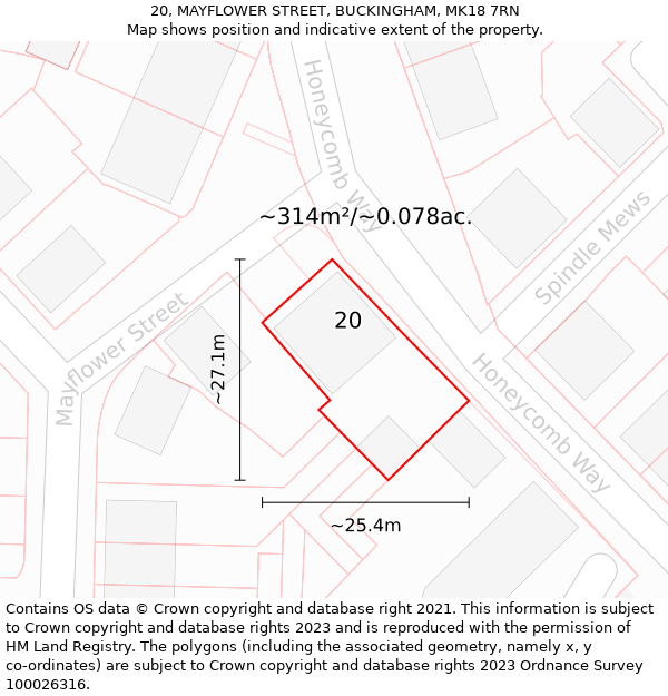 20, MAYFLOWER STREET, BUCKINGHAM, MK18 7RN: Plot and title map