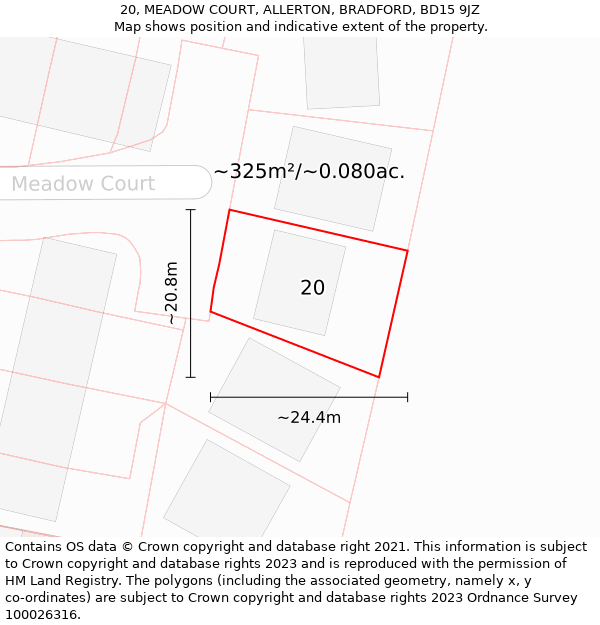 20, MEADOW COURT, ALLERTON, BRADFORD, BD15 9JZ: Plot and title map