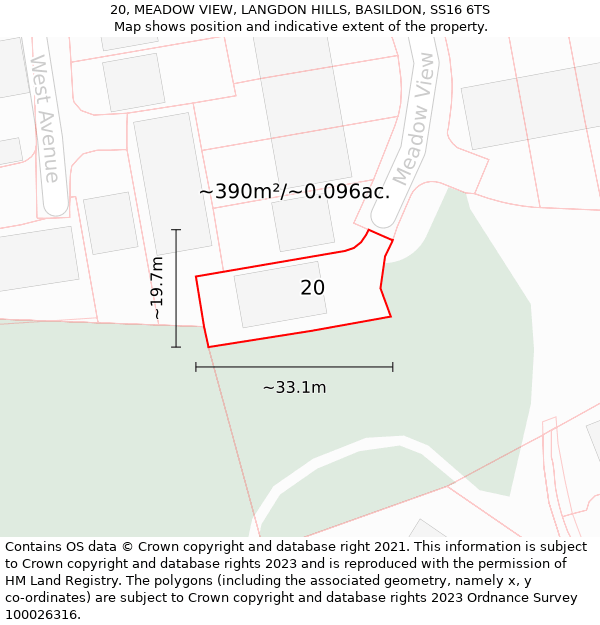 20, MEADOW VIEW, LANGDON HILLS, BASILDON, SS16 6TS: Plot and title map