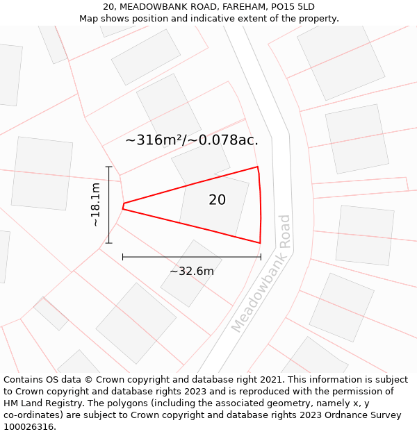 20, MEADOWBANK ROAD, FAREHAM, PO15 5LD: Plot and title map