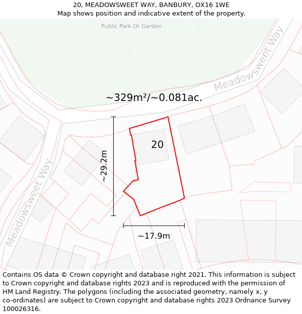 20, MEADOWSWEET WAY, BANBURY, OX16 1WE: Plot and title map