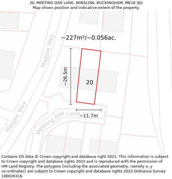 20, MEETING OAK LANE, WINSLOW, BUCKINGHAM, MK18 3JU: Plot and title map