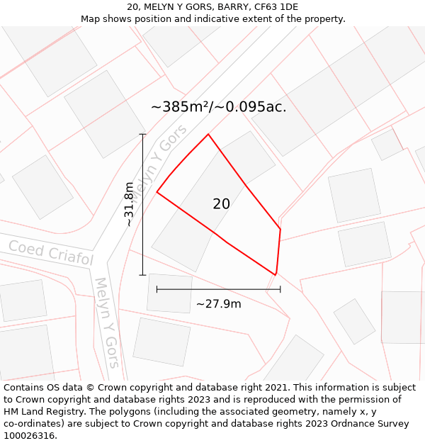 20, MELYN Y GORS, BARRY, CF63 1DE: Plot and title map