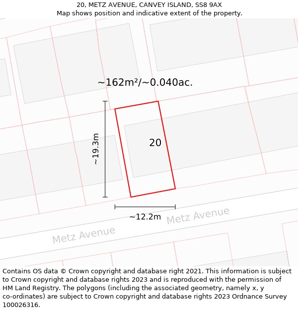 20, METZ AVENUE, CANVEY ISLAND, SS8 9AX: Plot and title map