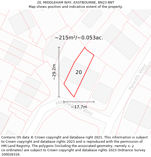 20, MIDDLEHAM WAY, EASTBOURNE, BN23 8NT: Plot and title map