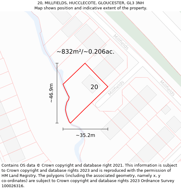 20, MILLFIELDS, HUCCLECOTE, GLOUCESTER, GL3 3NH: Plot and title map