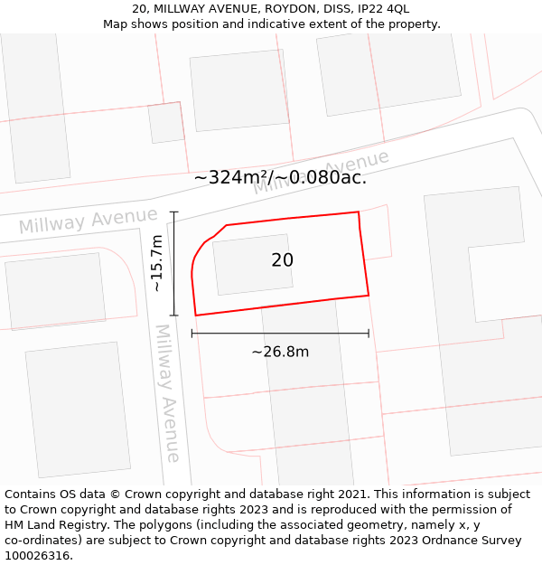 20, MILLWAY AVENUE, ROYDON, DISS, IP22 4QL: Plot and title map