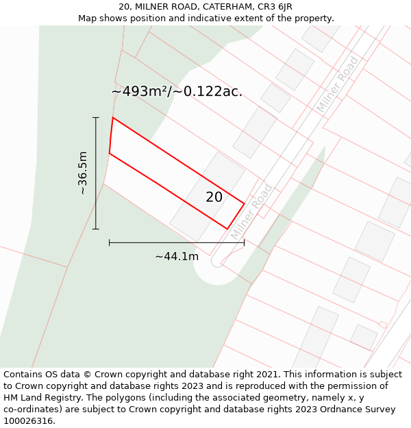 20, MILNER ROAD, CATERHAM, CR3 6JR: Plot and title map