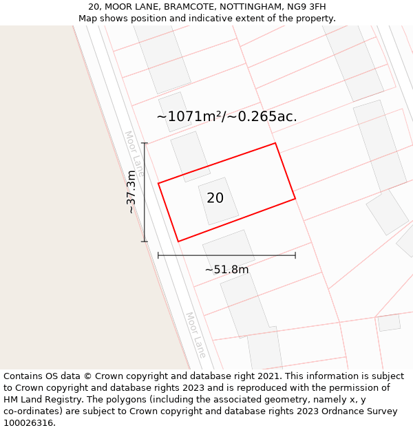 20, MOOR LANE, BRAMCOTE, NOTTINGHAM, NG9 3FH: Plot and title map