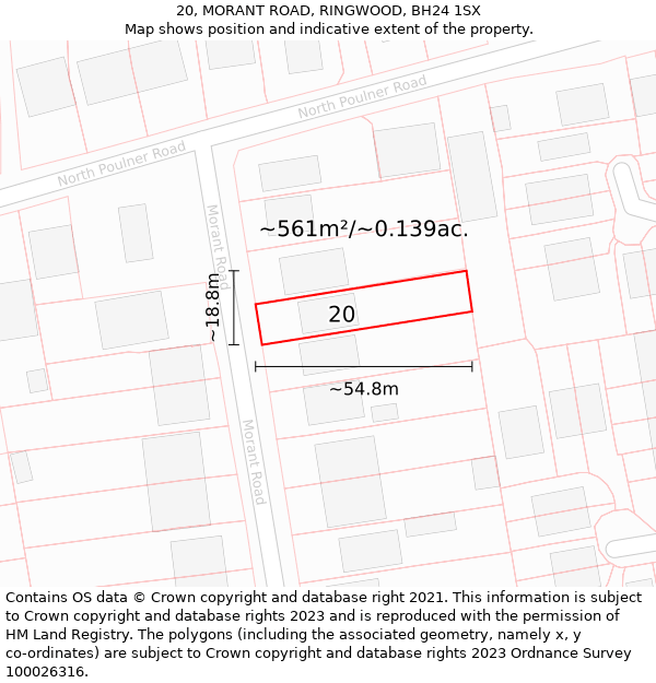 20, MORANT ROAD, RINGWOOD, BH24 1SX: Plot and title map