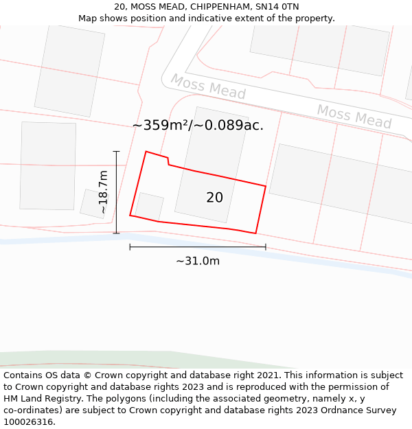 20, MOSS MEAD, CHIPPENHAM, SN14 0TN: Plot and title map