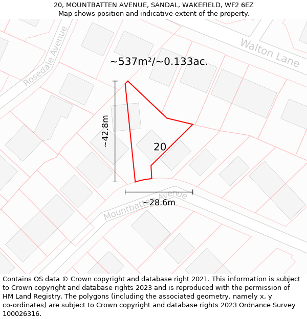 20, MOUNTBATTEN AVENUE, SANDAL, WAKEFIELD, WF2 6EZ: Plot and title map