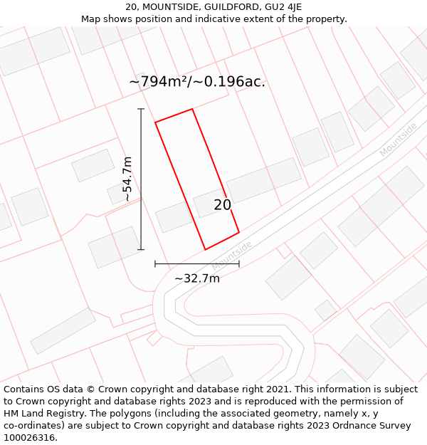 20, MOUNTSIDE, GUILDFORD, GU2 4JE: Plot and title map