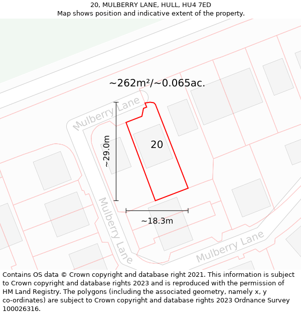 20, MULBERRY LANE, HULL, HU4 7ED: Plot and title map