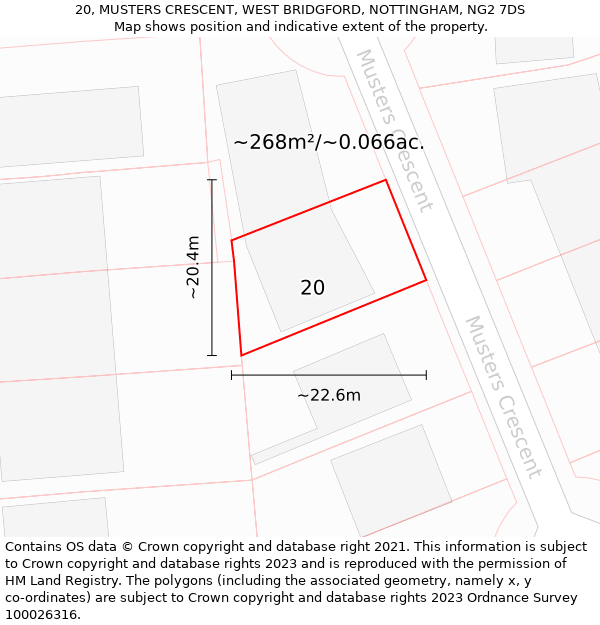 20, MUSTERS CRESCENT, WEST BRIDGFORD, NOTTINGHAM, NG2 7DS: Plot and title map