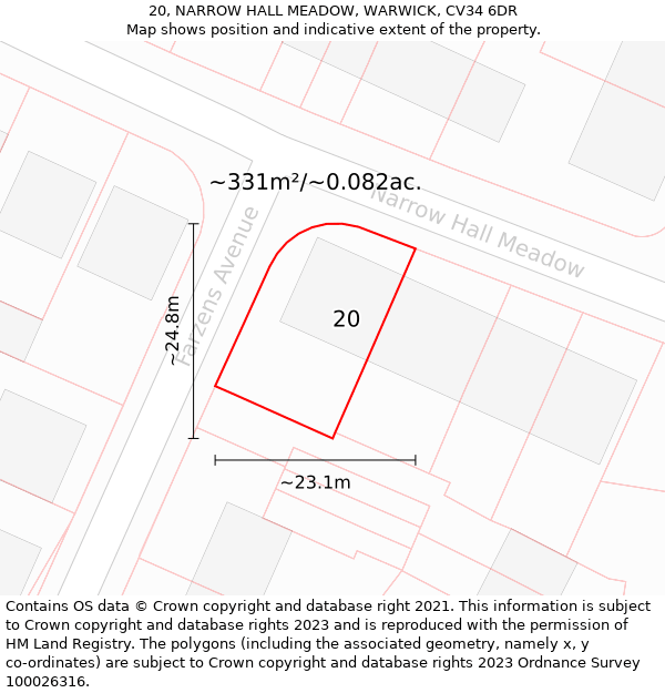 20, NARROW HALL MEADOW, WARWICK, CV34 6DR: Plot and title map