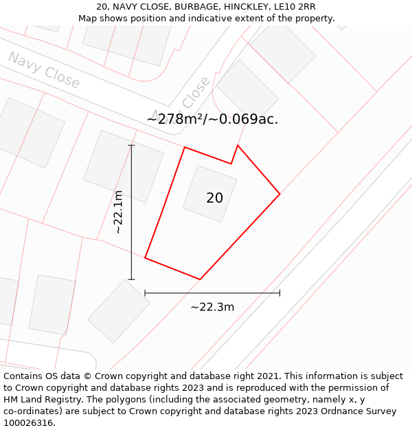 20, NAVY CLOSE, BURBAGE, HINCKLEY, LE10 2RR: Plot and title map