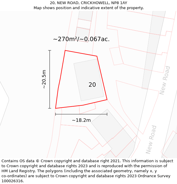 20, NEW ROAD, CRICKHOWELL, NP8 1AY: Plot and title map