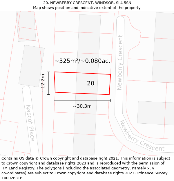 20, NEWBERRY CRESCENT, WINDSOR, SL4 5SN: Plot and title map