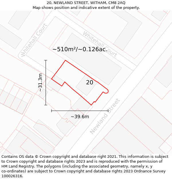 20, NEWLAND STREET, WITHAM, CM8 2AQ: Plot and title map