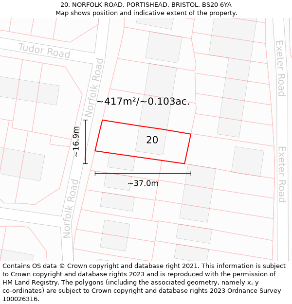 20, NORFOLK ROAD, PORTISHEAD, BRISTOL, BS20 6YA: Plot and title map