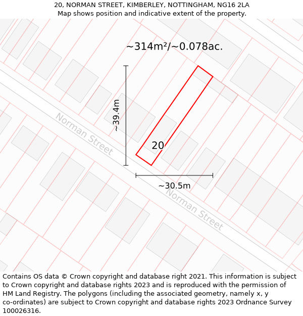 20, NORMAN STREET, KIMBERLEY, NOTTINGHAM, NG16 2LA: Plot and title map