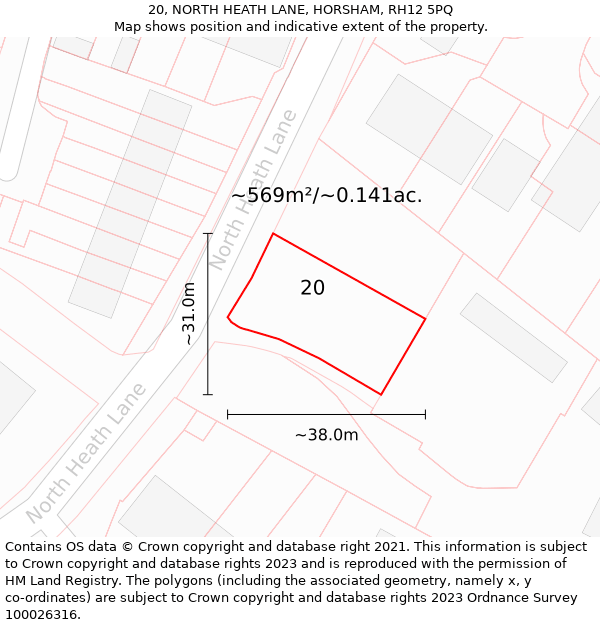 20, NORTH HEATH LANE, HORSHAM, RH12 5PQ: Plot and title map