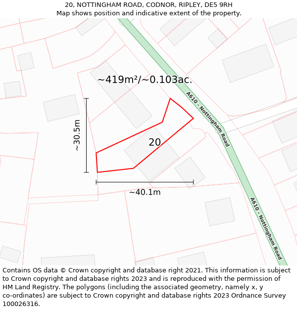 20, NOTTINGHAM ROAD, CODNOR, RIPLEY, DE5 9RH: Plot and title map