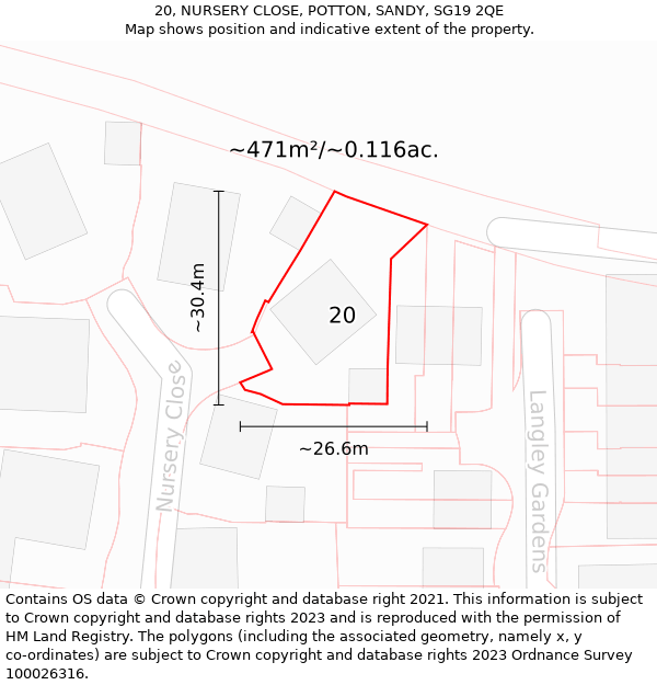 20, NURSERY CLOSE, POTTON, SANDY, SG19 2QE: Plot and title map