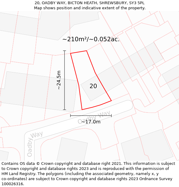 20, OADBY WAY, BICTON HEATH, SHREWSBURY, SY3 5PL: Plot and title map