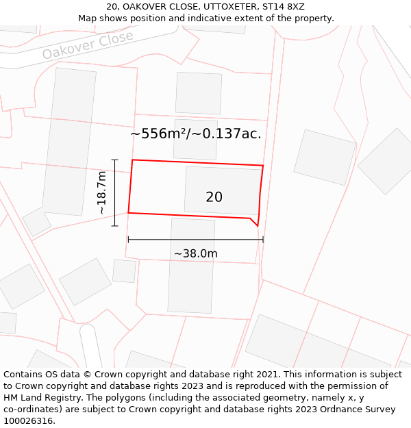 20, OAKOVER CLOSE, UTTOXETER, ST14 8XZ: Plot and title map