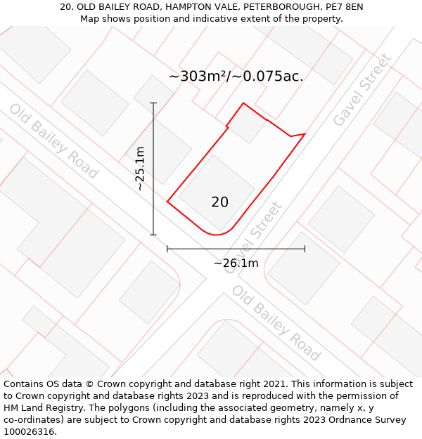 20, OLD BAILEY ROAD, HAMPTON VALE, PETERBOROUGH, PE7 8EN: Plot and title map