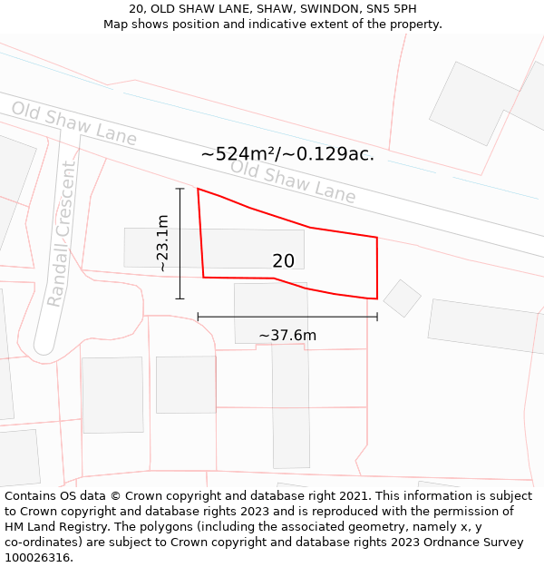 20, OLD SHAW LANE, SHAW, SWINDON, SN5 5PH: Plot and title map