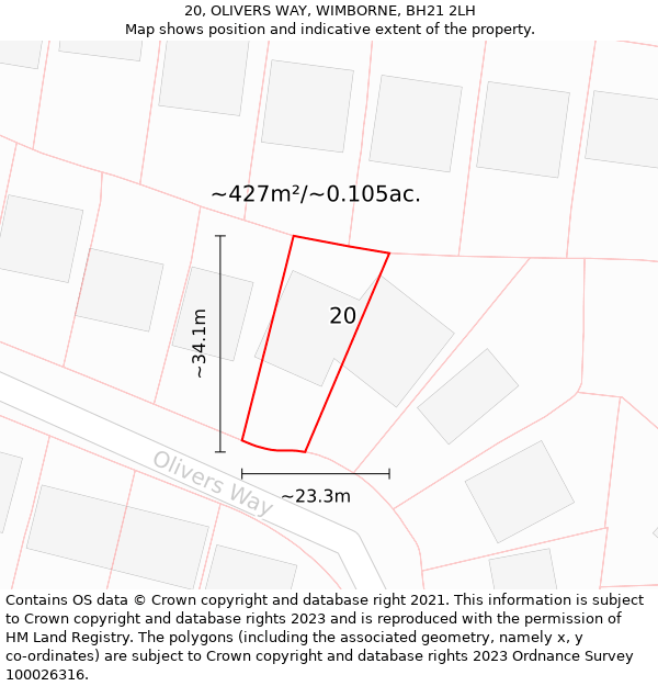 20, OLIVERS WAY, WIMBORNE, BH21 2LH: Plot and title map