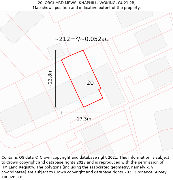 20, ORCHARD MEWS, KNAPHILL, WOKING, GU21 2RJ: Plot and title map