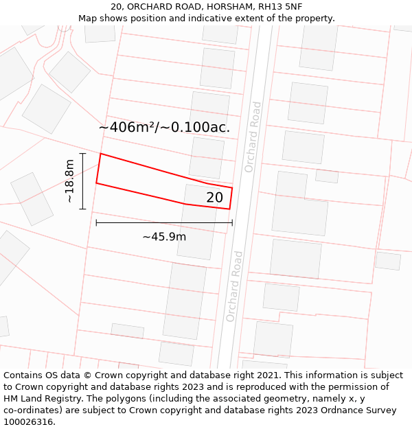 20, ORCHARD ROAD, HORSHAM, RH13 5NF: Plot and title map