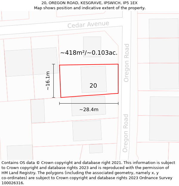 20, OREGON ROAD, KESGRAVE, IPSWICH, IP5 1EX: Plot and title map