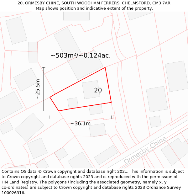 20, ORMESBY CHINE, SOUTH WOODHAM FERRERS, CHELMSFORD, CM3 7AR: Plot and title map