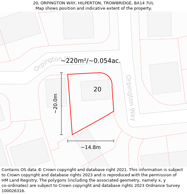 20, ORPINGTON WAY, HILPERTON, TROWBRIDGE, BA14 7UL: Plot and title map