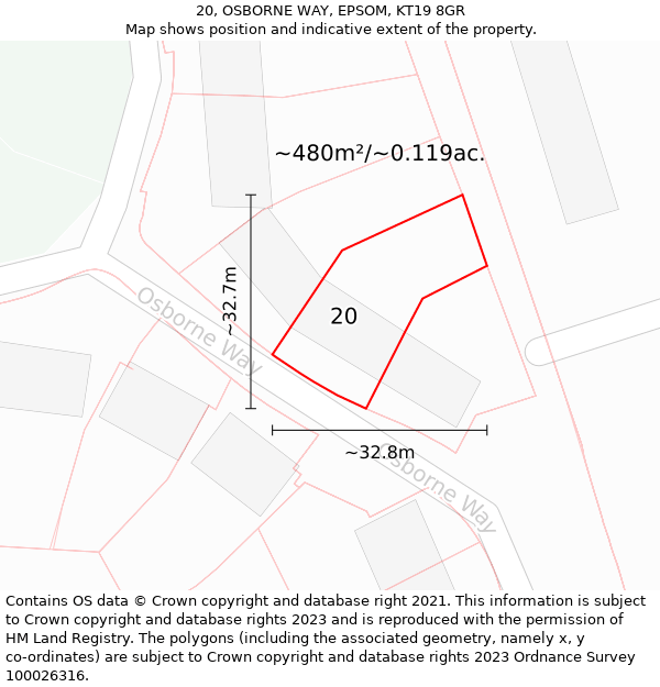 20, OSBORNE WAY, EPSOM, KT19 8GR: Plot and title map