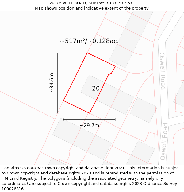 20, OSWELL ROAD, SHREWSBURY, SY2 5YL: Plot and title map