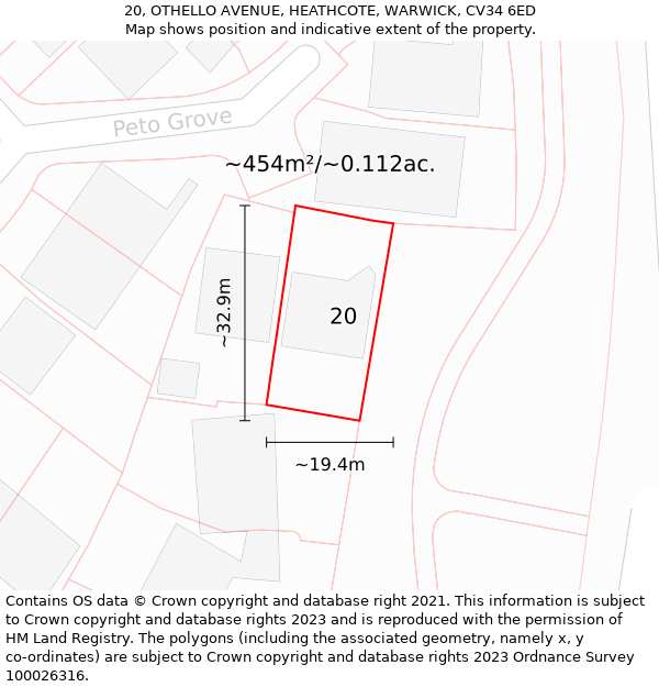 20, OTHELLO AVENUE, HEATHCOTE, WARWICK, CV34 6ED: Plot and title map