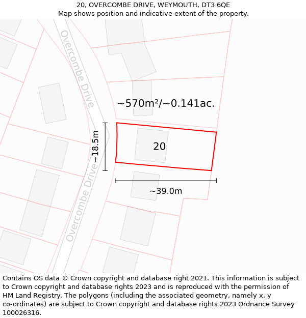 20, OVERCOMBE DRIVE, WEYMOUTH, DT3 6QE: Plot and title map