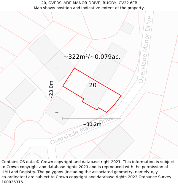 20, OVERSLADE MANOR DRIVE, RUGBY, CV22 6EB: Plot and title map