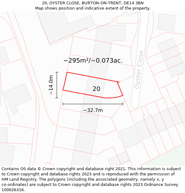 20, OYSTER CLOSE, BURTON-ON-TRENT, DE14 3BN: Plot and title map
