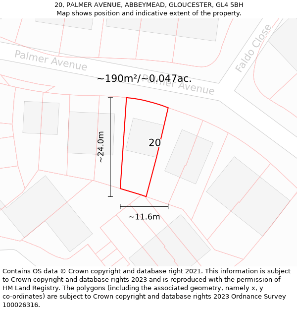 20, PALMER AVENUE, ABBEYMEAD, GLOUCESTER, GL4 5BH: Plot and title map
