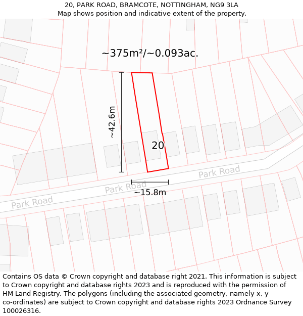 20, PARK ROAD, BRAMCOTE, NOTTINGHAM, NG9 3LA: Plot and title map